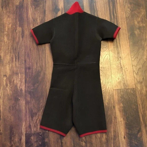 SKI WARM WETSUIT LARGE APPROX 26” WAIST 9” INSEAM ZIP UP WATER SKIING BLACK RED - Picture 7 of 12